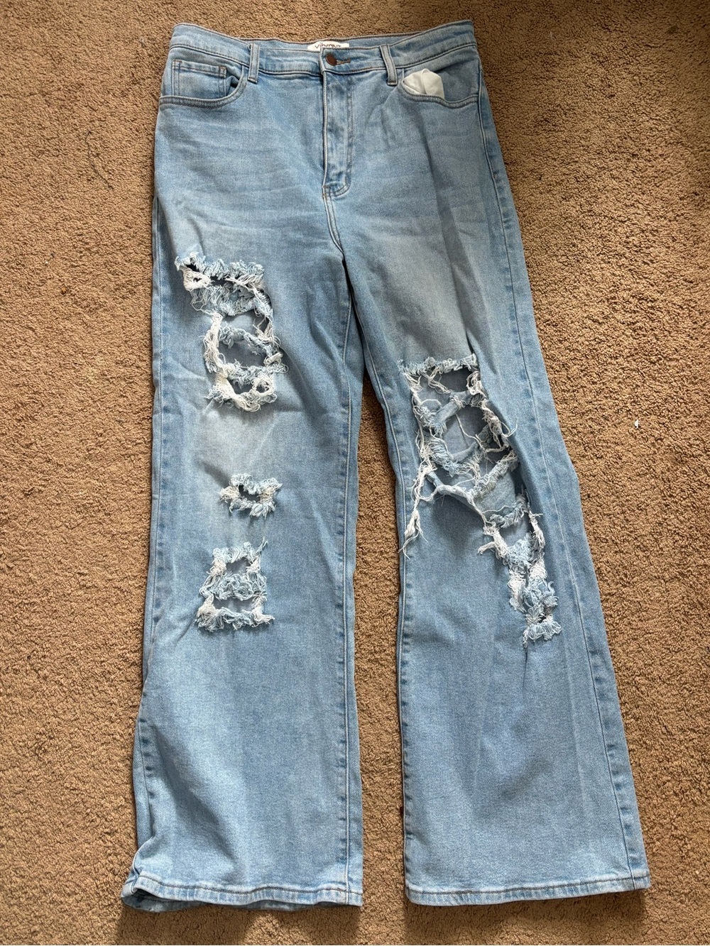 Vibrant Light Blue Distressed Flare Jeans